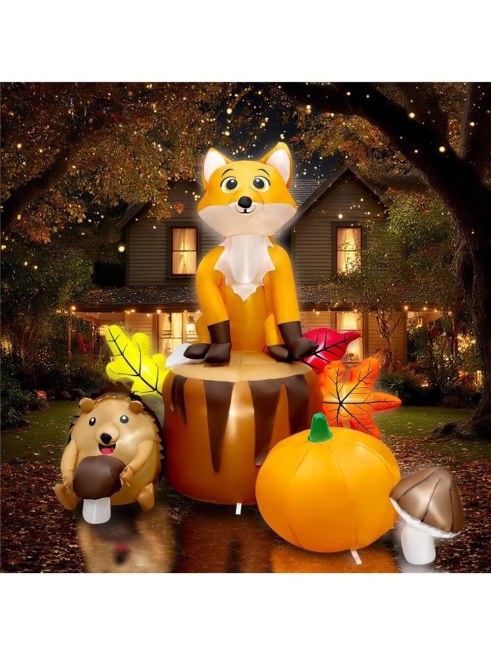 Thanksgiving Fox and Hedgehog with Pumpkin Outdoor